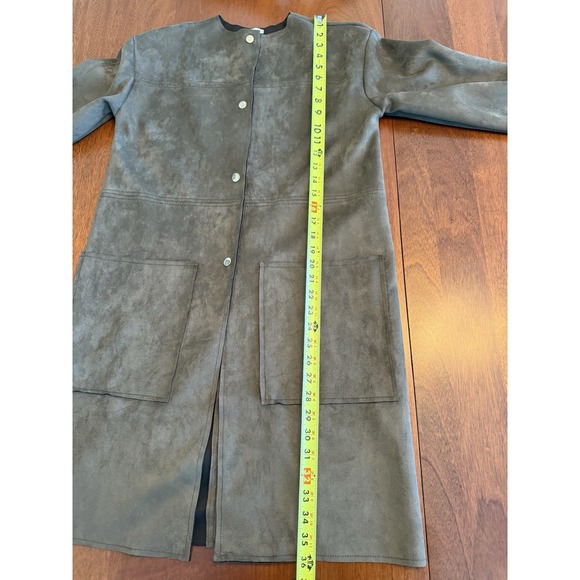 Zara Faux Suede Jacket Women's Size Small Olive Brown Snap Front WB Collection - Picture 5 of 10